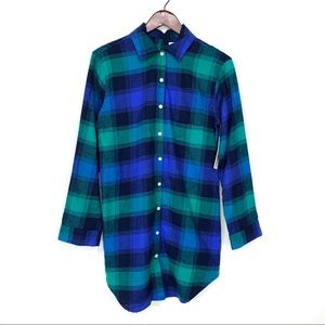Sonoma Cotton Sleepwear Blue & Green Plaid Long Sleeve Button Down Pajama Shirt